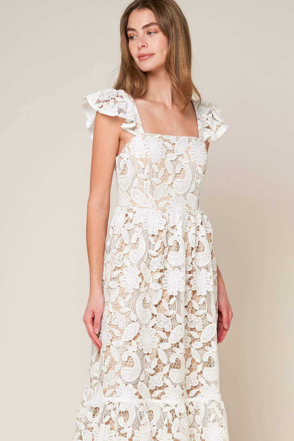 STILL THINKING LACE MIDI DRESS Flying Tomato